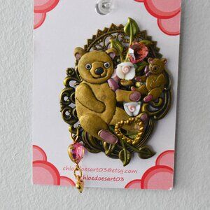 Ornate Teddy Bear Brooch Pin